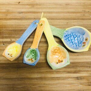 Ceramic Owl Measuring Spoon Set Colorful Hand-Painted Kitchen Decor Gift Utensil